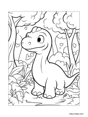 Printable Cute Dinosaur & Forest Coloring Sheet
