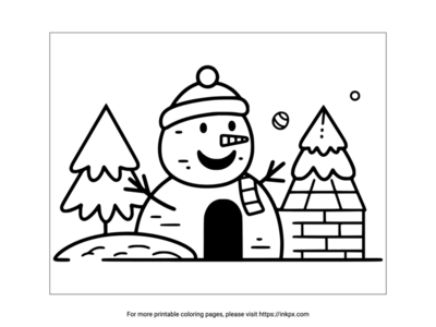 Printable Snow Fort and Snowman Coloring Sheet