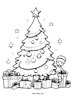 Free Printable Christmas Tree & Gifts Coloring Page