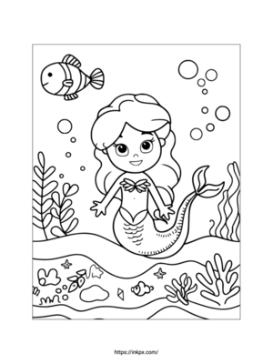 Printable Cute Mermaid Coloring Sheet