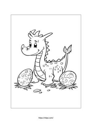 Printable Cartoon Dragon & Eggs Coloring Page