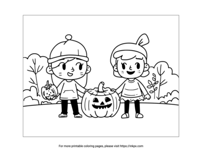 Printable Kids & Pumpkin Coloring Page