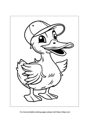 Free Printable Cartoon Duck and Hat Coloring Page