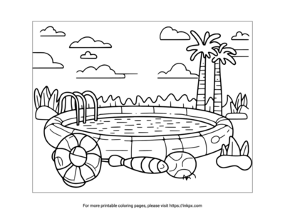 Printable Summer Swimming Pool and Floaties Coloring Page