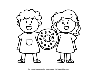 Free Printable Donuts and Kids Coloring Sheet