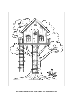 Printable Elf Tree House Coloring Sheet