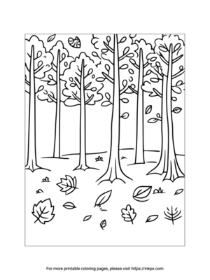 Printable Autumn Forest & Leaves Coloring Page