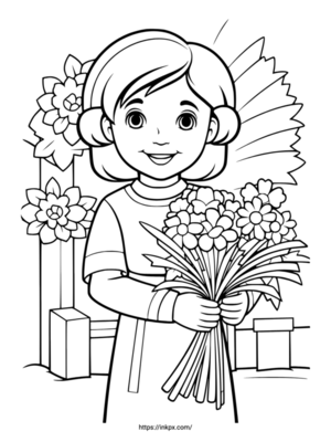 Free Printable Kid Portrait with Flowers Coloring Pages
