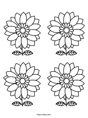 Free Printable Quadruple Sunflower Coloring Page