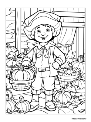 Free Printable Farmer and Pumpkin Coloring Page