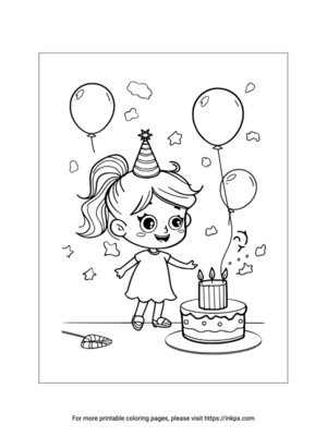 Printable Girl Birthday Coloring Page