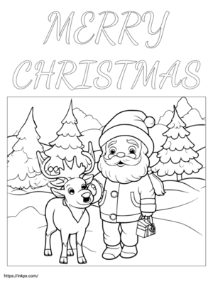 Free Printable Santa Claus and Reindeer Coloring Page