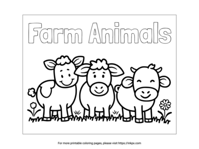 Free Printable Cute Farm Animals Coloring Page