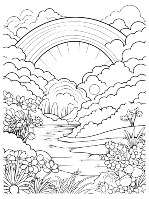 Free Printable Rainbow and River Coloring Page