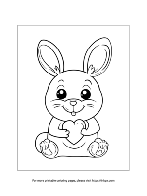 Cute Bunny & Heart Coloring Page