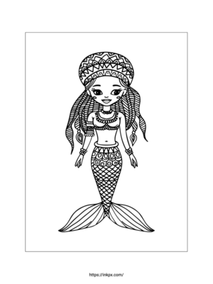 Printable African Mermaid Coloring Sheet