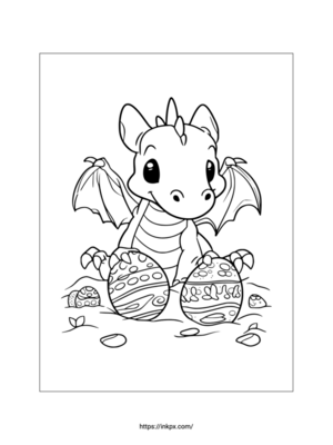 Printable Cute Dragon & Eggs Coloring Page