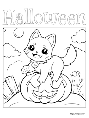 Free Printable Jack-o'-lantern and Cat Coloring Page