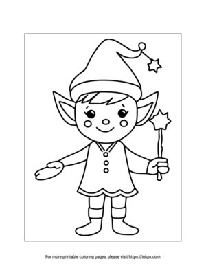 Free Printable Elf and Magic Wand Coloring Page