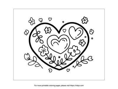 Printable Heart & Flower Coloring Page