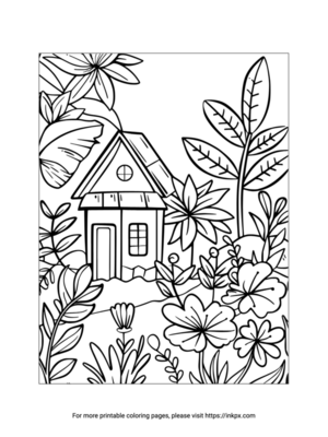Printable Summer Garden & House Coloring Page