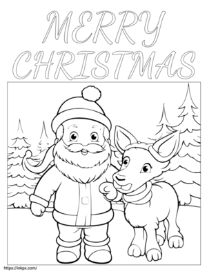 Free Printable Santa Claus with Reindeer Coloring Page