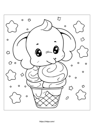 Free Printable Cute Elephant Ice Cream Coloring Page