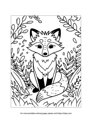 Printable Fox in Forest Coloring Page