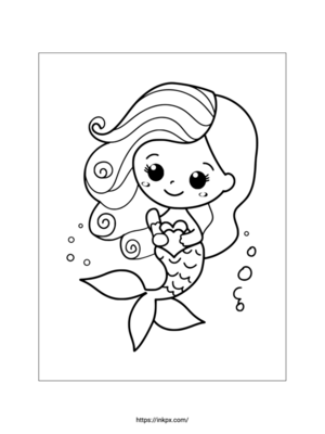 Printable Cute Mermaid & Heart Coloring Sheet