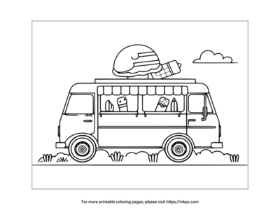 Printable Ice Cream Truck & Cloud Coloring Page
