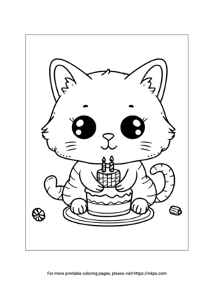 Cat & Birthday Cake Coloring Sheet