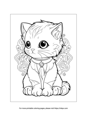 Printable Cartoon Kitten Coloring Page