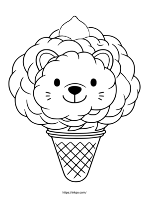 Free Printable Cute Lion Ice Cream Coloring Page