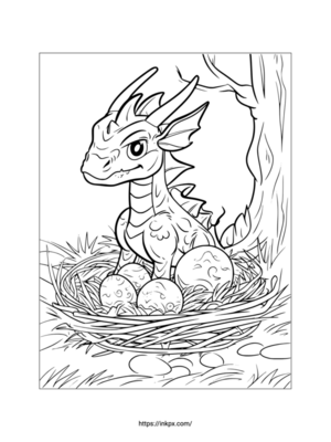 Printable Dragon & Eggs Coloring Page