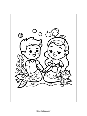 Printable Merman & Mermaid Coloring Page