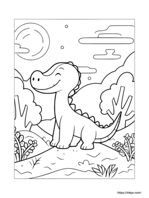 Printable Adorable Dinosaur & Mountain Coloring Sheet