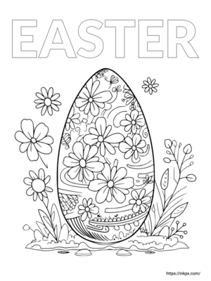 Free Printable Easter Egg with Random Flowers Coloring Page