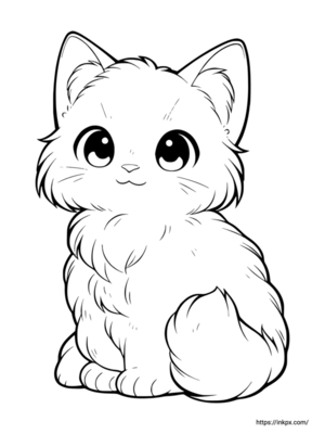 Printable Lovely Turkish Angora Cat Coloring Page