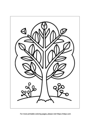 Free Printable Tree & Leaves Coloring Page