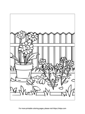 Printable Summer Garden with Fences Coloring Page