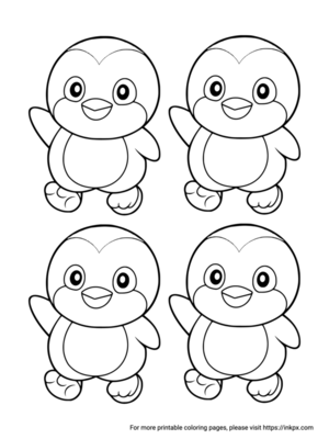 Free Printable Quadruple Cute Penguin Coloring Page