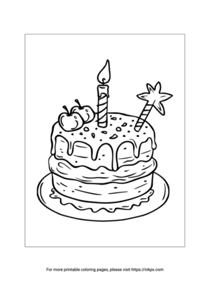 Printable Birthday Cake and Apple Coloring Page