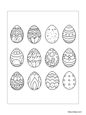 Printable Twelve Easter Eggs Coloring Sheet