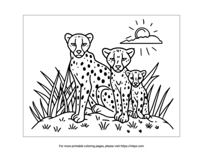 Free Printable Cheetah Family Coloring Page