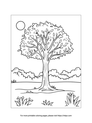 Free Printable Big Tree and Moon Coloring Page