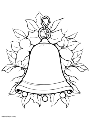 Free Printable Christmas Flower & Bells Coloring Page