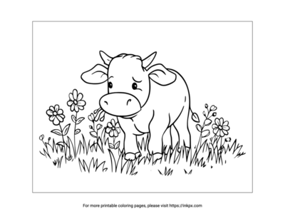 Free Printable Cow & Grassland Coloring Sheet
