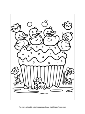 Free Printable Cute Duck Cupcake Coloring Sheet