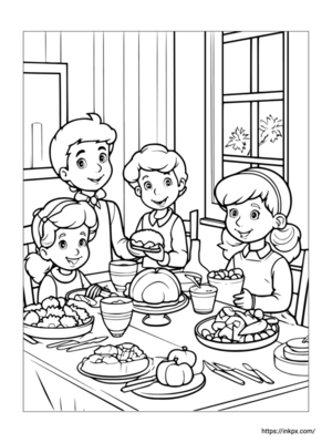 Free Printable Enjoy Thanksgiving with Family Coloring Page