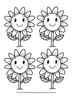 Free Printable Quadruple Cute Sunflowers Coloring Sheet